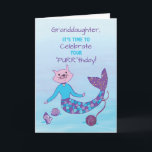 Cartão Granddaughter Birthday Purrmaid w/ Sparkly Glitter<br><div class="desc">Your granddaughter will love this purrmaid card for her birthday! A cat on a mermaid body meets for this cute ocean mythical creature.</div>