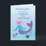 Cartão Granddaughter Birthday Purrmaid w/ Sparkly Glitter<br><div class="desc">Your granddaughter will love this purrmaid card for her birthday! A cat on a mermaid body meets for this cute ocean mythical creature.</div>