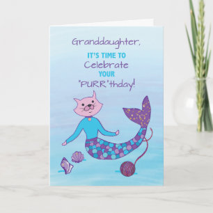 Cartão Granddaughter Birthday Purrmaid w/ Sparkly Glitter