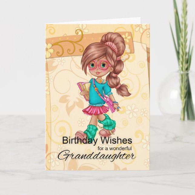 Cartão Granddaughter Cute And Trendy Birthday Greetings (Frente)