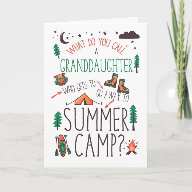 Cartão Granddaughter Funny Summer Camp Orange Green Brown (Frente)