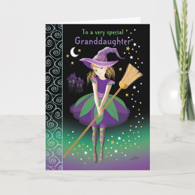Cartão Granddaughter, Halloween Tween Witch (Frente)