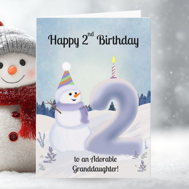 Cartão Granddaughter Happy 2nd Birthday Snowman Building (Criador carregado)