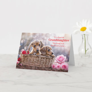 Cartão Granddaughter Happy Valentines Day Cute Puppy Dogs