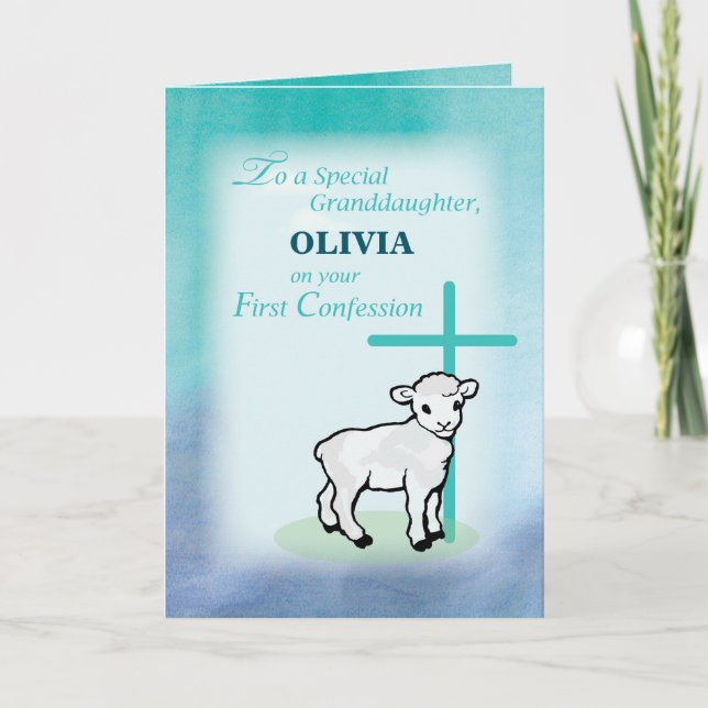 Cartão Granddaughter Personalize Name First Confession (Frente)