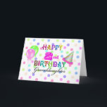 Cartão Granddaughter Polkadot 2nd Birthday<br><div class="desc">A fun party birthday card for a 3 year old granddaughter with confetti in the background in pastel colors, the center with colorful "Happy 2nd Birthday" and "Granddaughter" in black. On the left side of the words you find a pink polka dot balloon and a green polka dot balloon, a...</div>