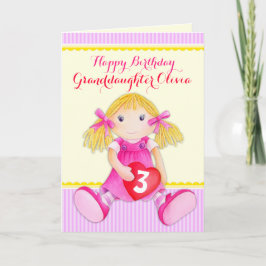 Cartão Granddaughter rag doll third birthday