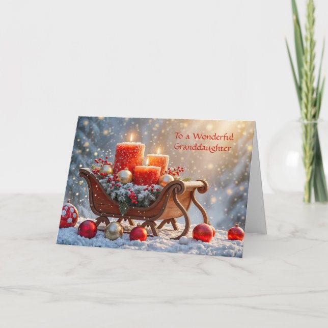 Cartão Granddaughter Sleigh and Candles Christmas Holiday (Frente)