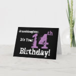 Cartão Granddaughter's 14th birthday, black, purple.<br><div class="desc">A black background featuring purple and white text,  on this fun,  birthday greeting for a granddaughter. My Funny Mind Greetings.</div>