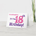 Cartão Granddaughter's 18th birthday in purple, pink.<br><div class="desc">A white background featuring purple and pink text,  on this fun,  birthday greeting for a granddaughter. My Funny Mind Greetings.</div>