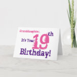 Cartão Granddaughter's 19th birthday in purple, pink.<br><div class="desc">A white background featuring purple and pink text,  on this fun,  birthday greeting for a granddaughter. My Funny Mind Greetings.</div>
