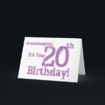 Cartão Granddaughter's 20th birthday in purple.<br><div class="desc">A white background featuring pink text,  on this fun,  birthday greeting for a granddaughter. My Funny Mind Greetings.</div>