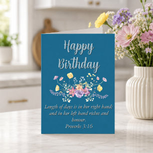 Cartão Grande Aniversário Mãe Azul Floral Texto Escritura