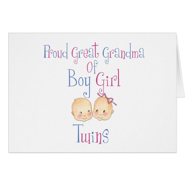 Cartão Grande avó orgulhosa de gêmeos da menina do menino (Frente Horizontal)