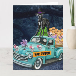 Cartão Grande Cão Dinamarquês de Halloween Caminhão Noite