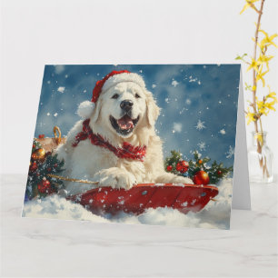 Cartão Grande Cão Pirenéus no Trenó Deixe Nevar Natal