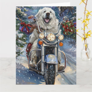 Cartão Grande Cão Pyrenees Pilotando Moto Natal