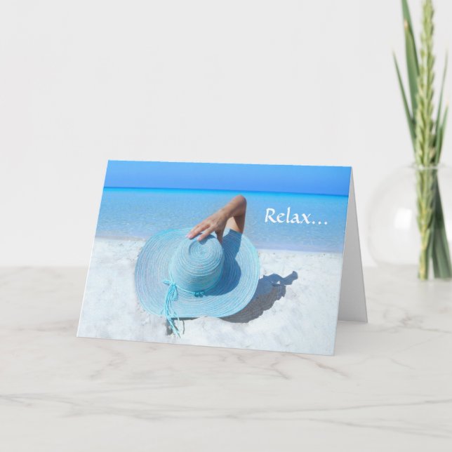 Cartão Grande Chapéu Azul na Praia (Frente)