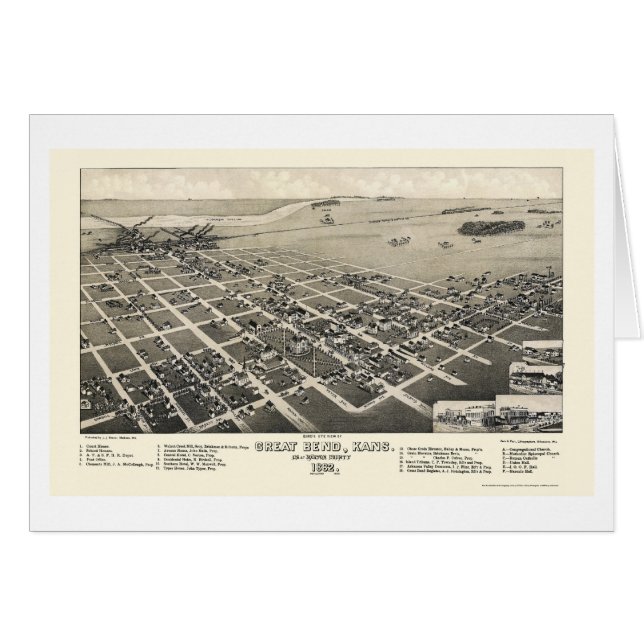 Cartão Grande curvatura, mapa panorâmico de KS - 1882 (Frente Horizontal)