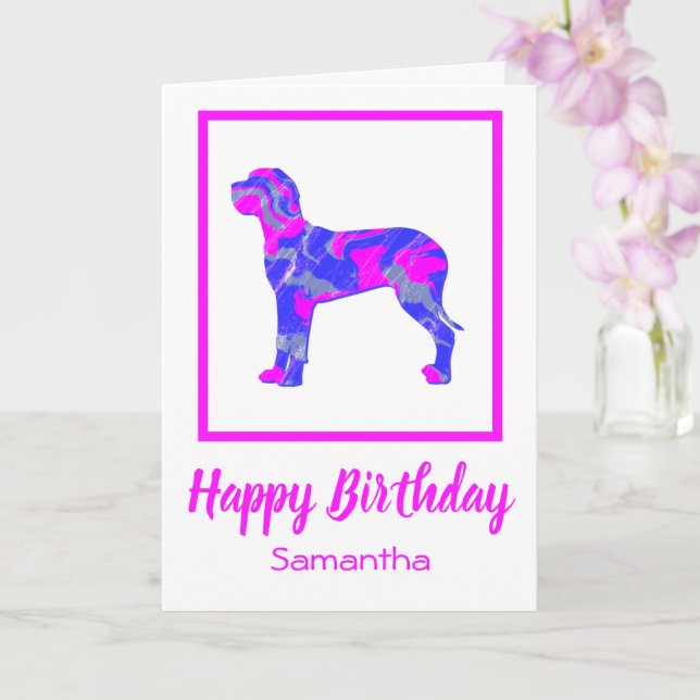 Cartão Grande Dane Silhouthday Rosa Quente Cão Engraçado  (Orquídea)
