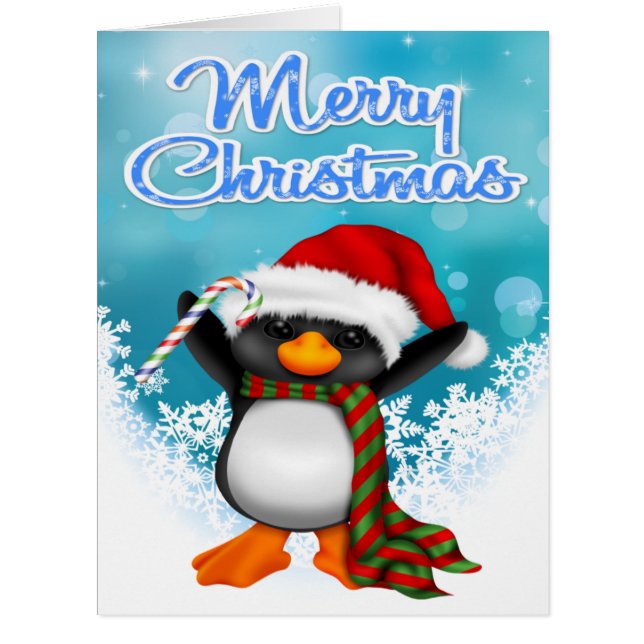 Cartão grande do pinguim do Feliz Natal (Frente)