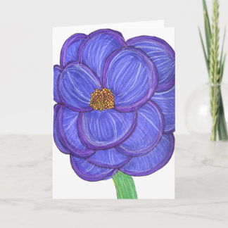Cartão Grande flor azul em branco