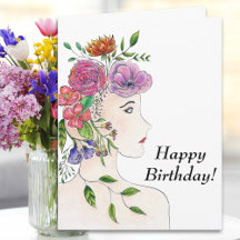 Grande Ilustração de Mulher Feliz de Aniversário c
