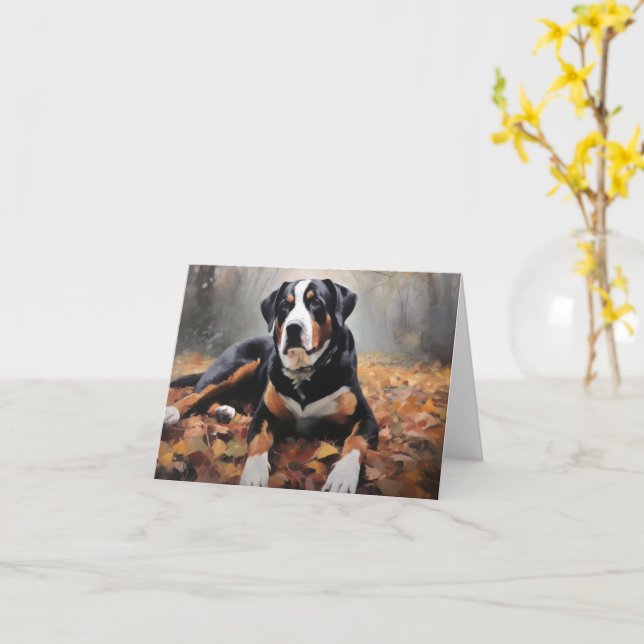 Cartão Grande Montanha Suíça no outono Folhas caem (Flor Amarela)