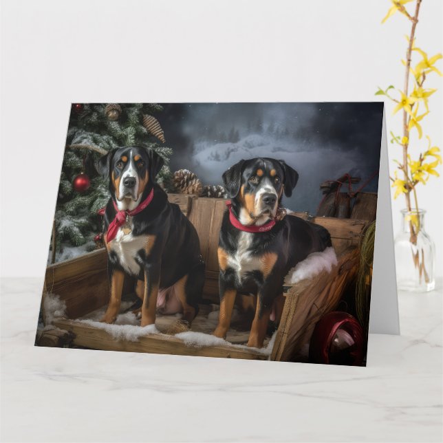 Cartão Grande Montanha Suiça Snowy Sleigh Natal (Flor Amarela)