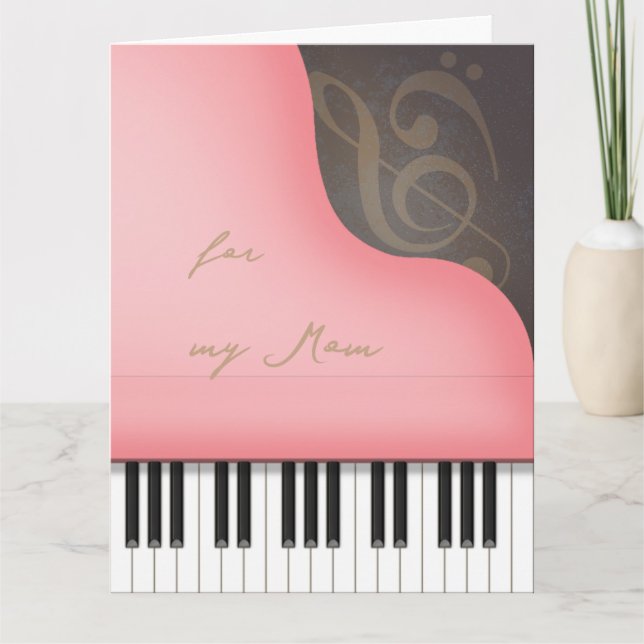 Cartão Grande Piano Rosa Mãe ou Avó Personalizada Grande (Frente)