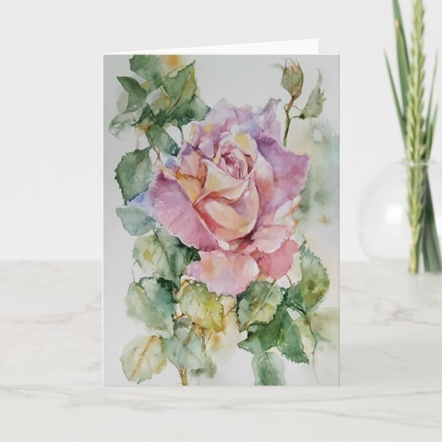 Cartão Grande Rosa em Aquarelas (Frente)
