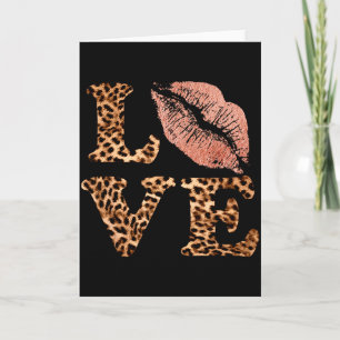 Cartão Grandes Lábios Amam Letras de Impressão de Leopard