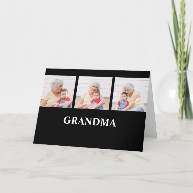 Cartão Grandma Established Black 3 Photo Grandparents Day (Frente)