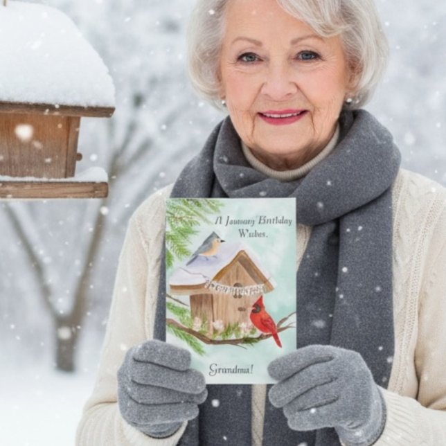 Cartão Grandma Happy January Birthday With Birds at Bird (Criador carregado)