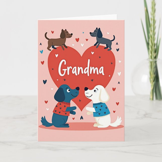 Cartão Grandma Heart Pattern Dogs Card (Frente)