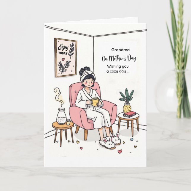 Cartão Grandma Mother's Day Cozy Relaxing Illustration (Frente)