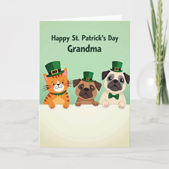 Cartão Grandma St Patricks Day Animal Card (Frente)