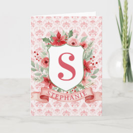 Cartão Grandmillennial Holiday Crest | Christmas Monogram
