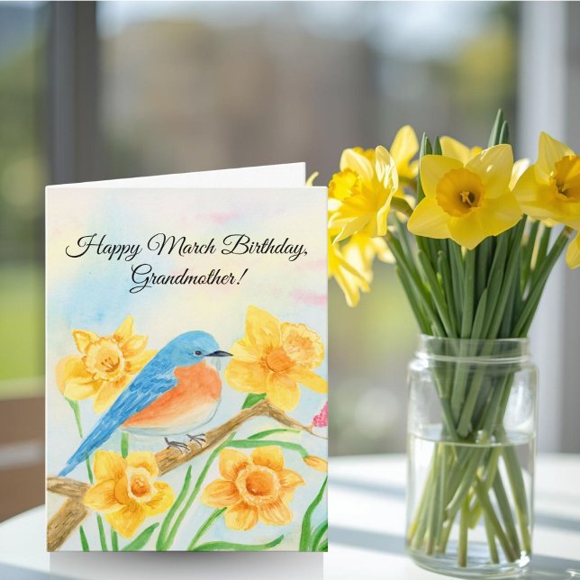 Cartão Grandmother Happy March Birthday Blue Bird  (Criador carregado)