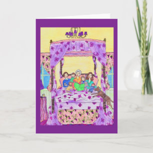 Cartão Grandmother reads to children, dog Greeting Card