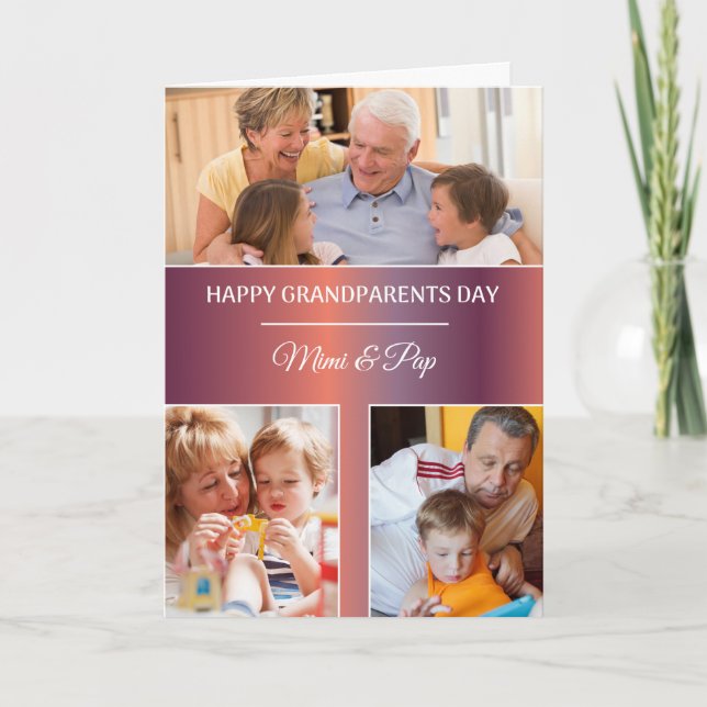 Cartão Grandparents Day Custom 3 Photo Name (Frente)