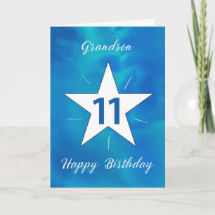 Cartão Grandson 11 Birthday Star Blue Água Verde