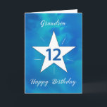 Cartão Grandson 12 Birthday Star Blue Água Verde<br><div class="desc">Fazer 12 anos é uma grande coisa, e este cartão de aniversário é tão ousado e brilhante quanto seu neto! A mistura aquarela de azuis, verdes e chaleiras cria um cenário surpreendente, com uma grande estrela branca irradiando linhas brilhantes no centro. Uma forma excelente de marcar o início de outro...</div>