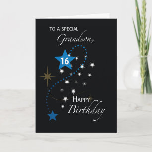Cartão Grandson 16th Birthday Star Inspirational Blue