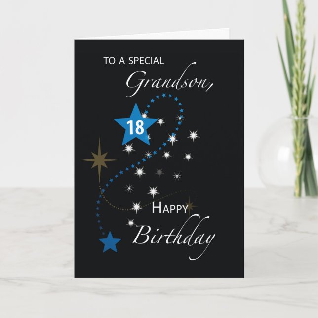 Cartão Grandson 18th Birthday Star Inspirational Black (Frente)