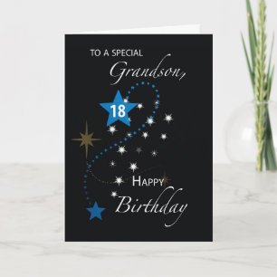 Cartão Grandson 18th Birthday Star Inspirational Black