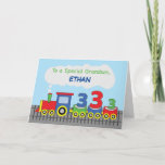 Cartão Grandson 3rd Birthday Colorful Train on Track<br><div class="desc">It’s time to get personal with your dear grandson once he comes to celebrate his 3rd birthday. This card with a customizable front wherein you can personalize his name would be perfect to give him and greet him in a fun way.</div>