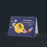 Cartão Grandson 5th Birthday Planets in Outer Space<br><div class="desc">Turning 5 is out of this world,  especially when it is your grandson! Rocket ship,  planets and stars fill in the front of the card with the message as you count down to say Happy Birthday!</div>