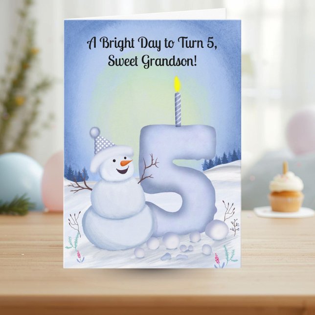 Cartão Grandson 5th Birthday Snowman Snowy  (Criador carregado)