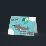 Cartão Grandson Big Shark Bite Happy Birthday<br><div class="desc">For the boy who loves sharks!  Here's a fun birthday card that features an amusing Great White Shark with three party balloons.  Kind of cute with the look of shark bites in the corners.  (Card is not actually cut.)  Original whimsical art is © Penny Cork.</div>
